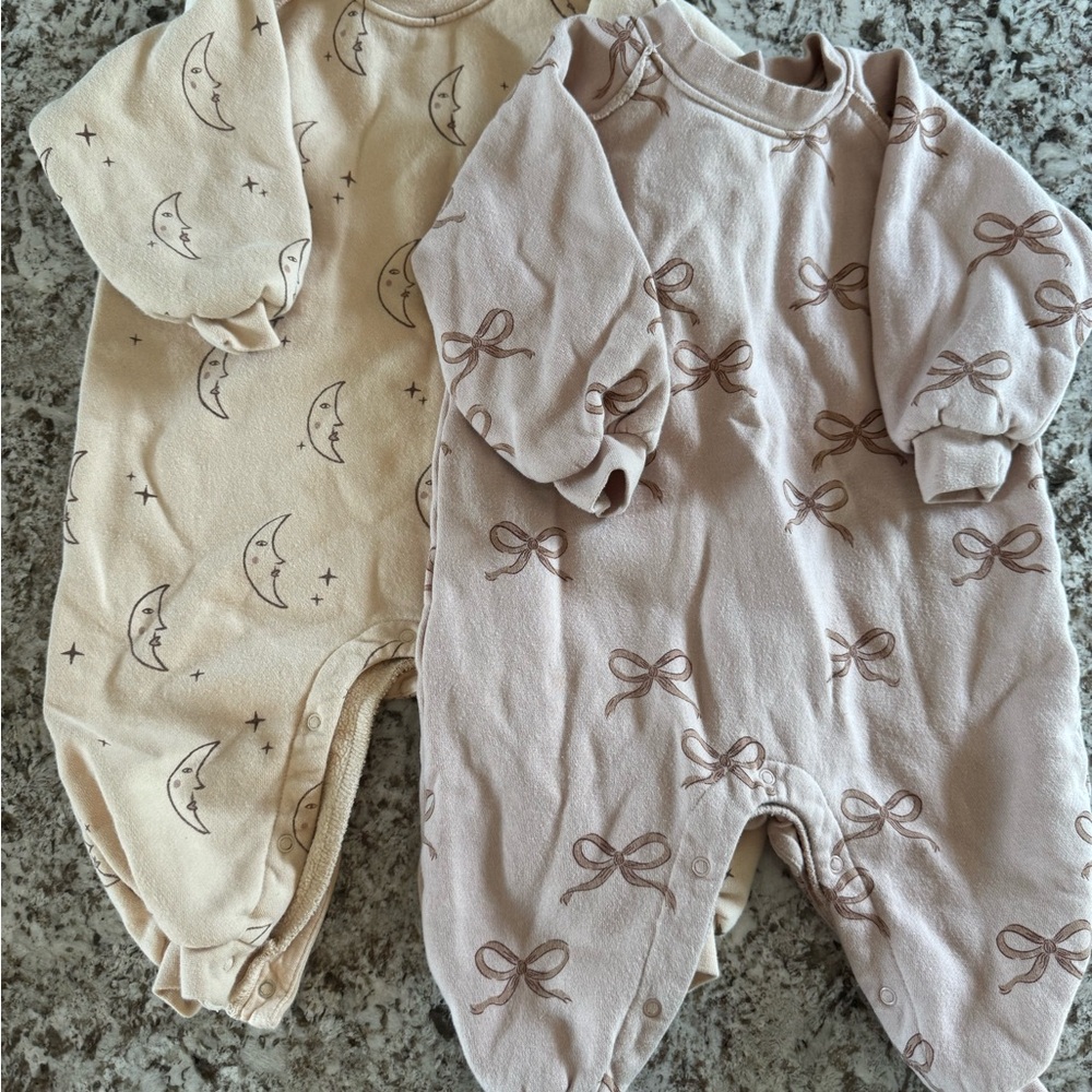 Rylee + Cru Cream and Moon and Bow Crewneck Bodysuits 6-12 months